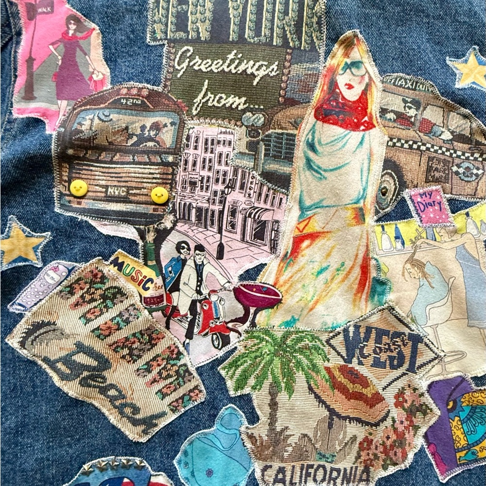 Jane Ellisa Artistic Creations Patchwork Embellished Denim Jacket Size Small - Picture 14 of 14